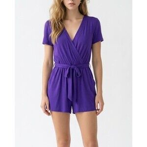 Women’s Marlow Romper Size L Purple Stretch Pockets V-Neck Short Sleeveless